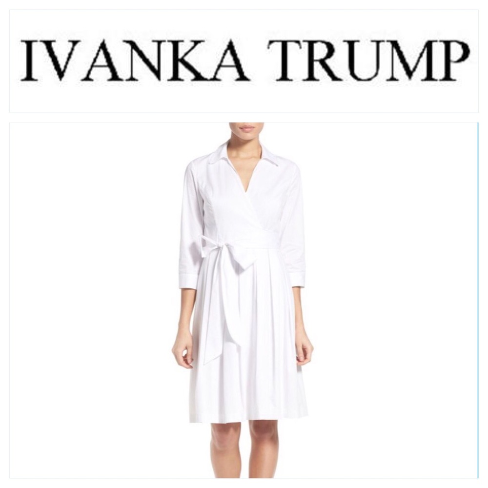 Ivanka Trump White Cotton Poplin Wrap Shirt dress